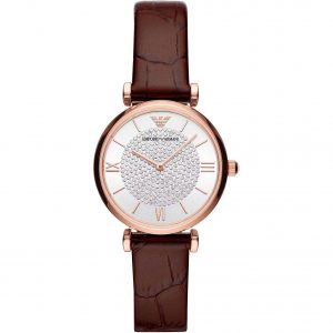 Emporio Armani Elegante Bordeaux Lederuhr fĂŒr Frauen