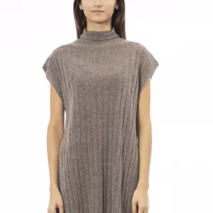 Alpha Studio Brauner Wollpullover fĂŒr Frauen mit Rollkragen und Seitenschlitzen