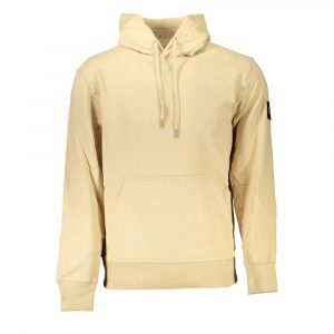 Calvin Klein Beigefarbener Hoodie aus gebĂŒrsteter Baumwolle mit zentraler Tasche