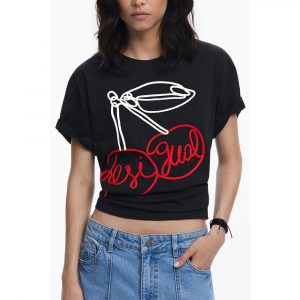 Desigual Schwarzes Baumwoll-T-Shirt für Frauen