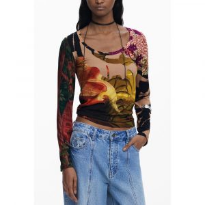 Desigual Braunes Elastan Damen Top